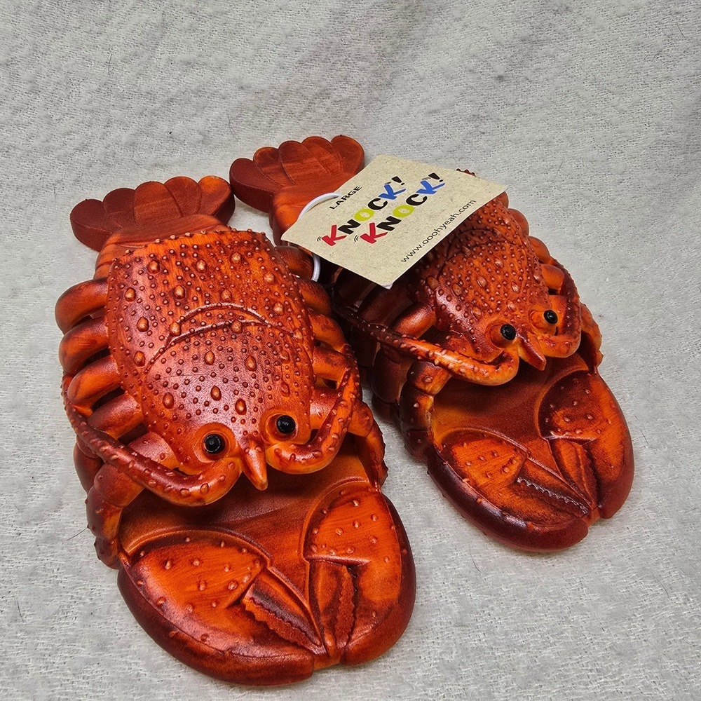Knock! Knock! Unisex Large Lobster Slide Sandals Red Orange 3D Novelty Shoes